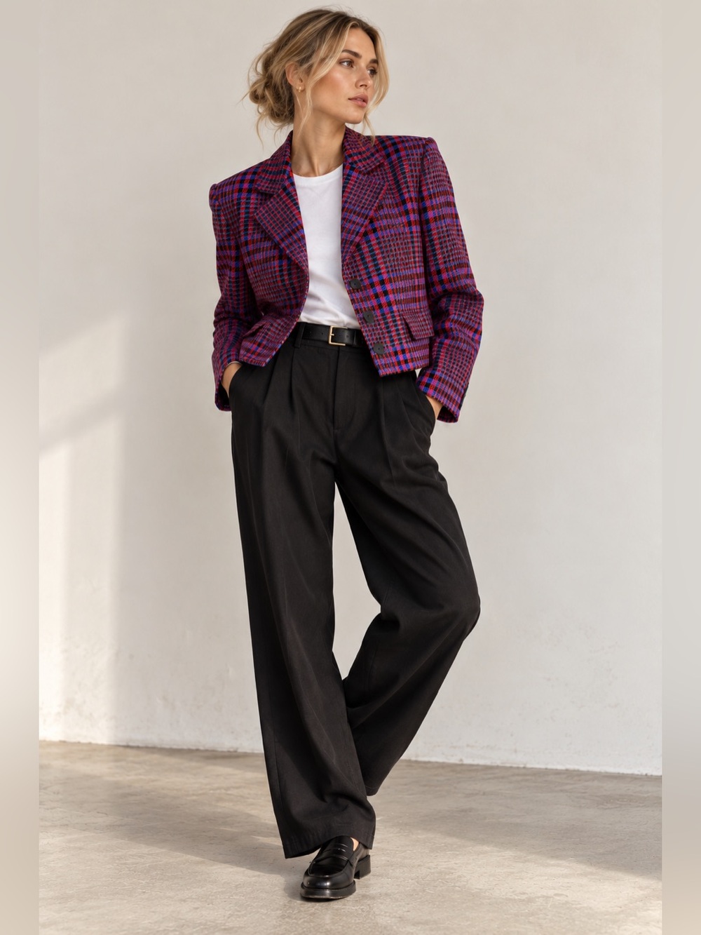 Vintage 1980s Nina Ricci for Wardair Canada Wool Tartan Blazer Sz 10